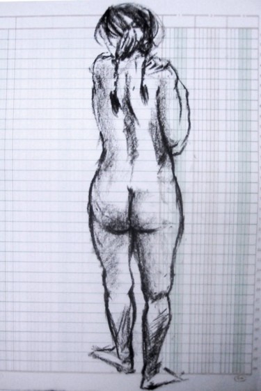 Drawing titled "ACCOUNTANT GIRL 5" by Miguel Esquivel Kuello, Original Artwork, Charcoal