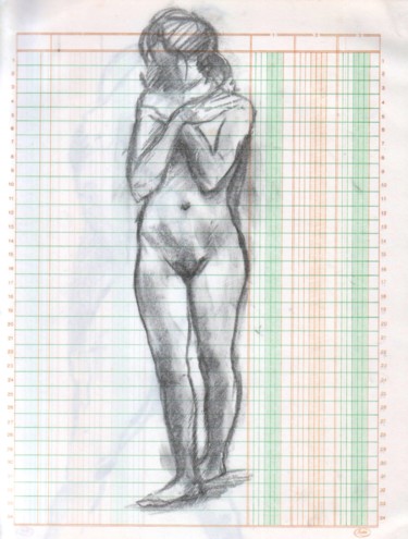 Disegno intitolato "ACCOUNTANT GIRL 6" da Miguel Esquivel Kuello, Opera d'arte originale, Carbone
