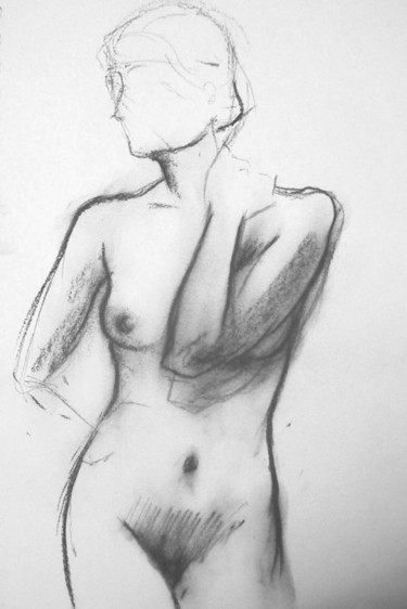 Dessin intitulée "NUDE GIRL CHARCOAL" par Miguel Esquivel Kuello, Œuvre d'art originale, Fusain