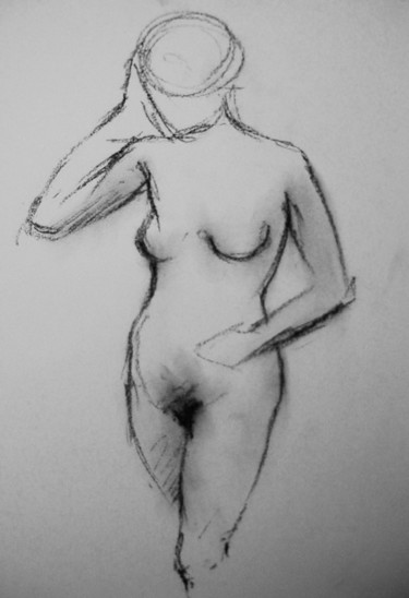 Drawing titled "GIRL UP DRAWING 3" by Miguel Esquivel Kuello, Original Artwork, Charcoal