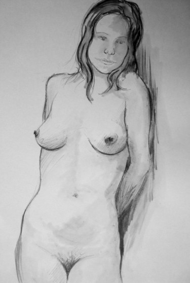 Рисунок под названием "HEINCH GIRL 6" - Miguel Esquivel Kuello, Подлинное произведение искусства, Шариковая ручка