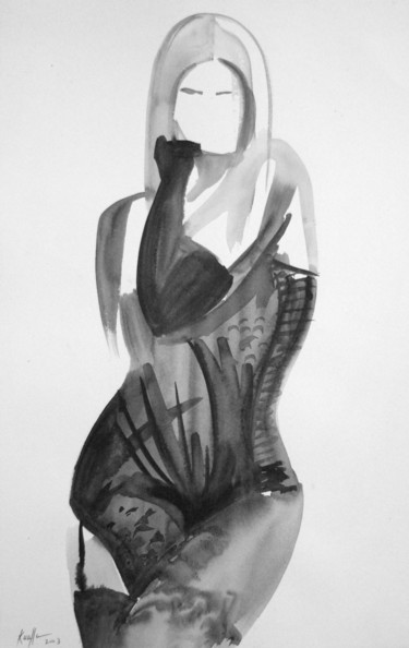 Tekening getiteld "SEXY GIRL 3 - 2003" door Miguel Esquivel Kuello, Origineel Kunstwerk, Inkt