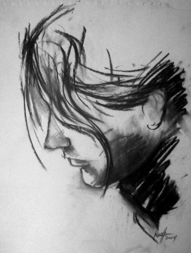 图画 标题为“HOLAND GIRL PORTRAIT” 由Miguel Esquivel Kuello, 原创艺术品, 木炭