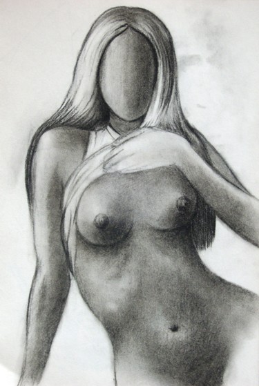 Drawing titled "GIRL & NO FACE" by Miguel Esquivel Kuello, Original Artwork, Charcoal