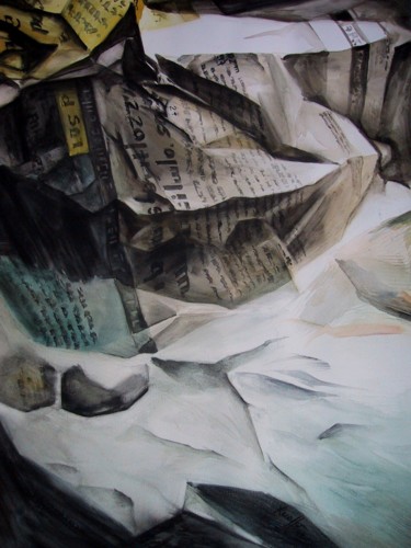 Schilderij getiteld "NEWSPAPER WATERCOLOR" door Miguel Esquivel Kuello, Origineel Kunstwerk, Aquarel