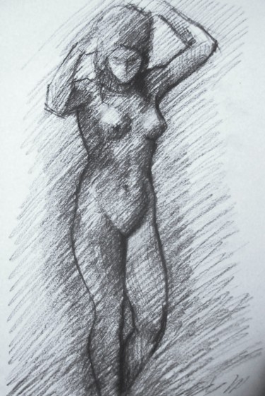 Рисунок под названием "CHARCOAL GIRL" - Miguel Esquivel Kuello, Подлинное произведение искусства, Древесный уголь