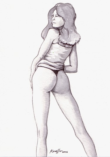Drawing titled "GIRL 35-2" by Miguel Esquivel Kuello, Original Artwork, Ballpoint pen