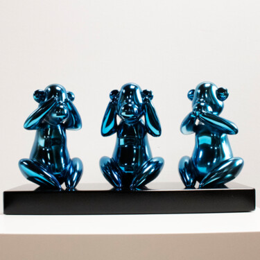 雕塑 标题为“Wise monkeys blue” 由Miguel Guía, 原创艺术品, 树脂