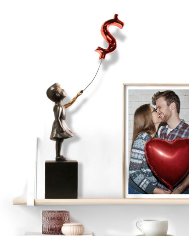 Sculpture titled "Girl with balloon d…" by Miguel Guía, Original Artwork, Bronze