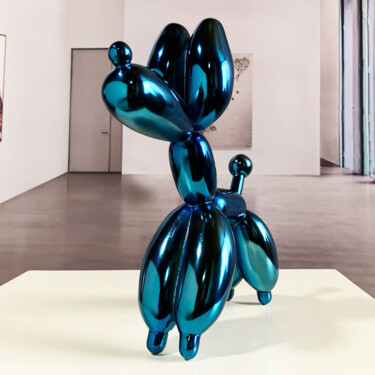 Escultura titulada "Blue Dog Balloon 12" por Miguel Guía, Obra de arte original, Metales