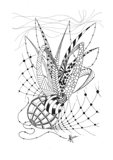 Rysunek zatytułowany „Zentangle "liberdad…” autorstwa Miguel Marques, Oryginalna praca, Długopis żelowy