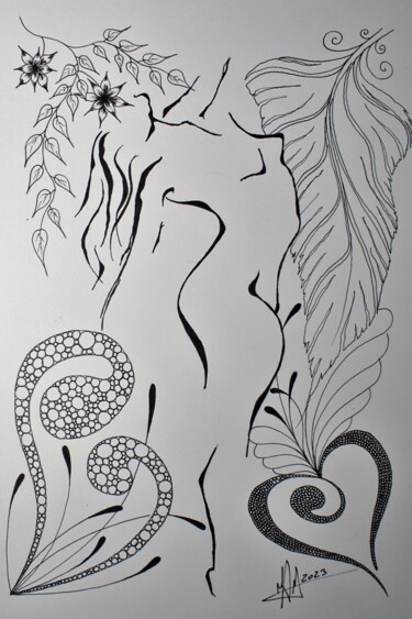 Рисунок под названием "Woman" - Miguel Marques, Подлинное произведение искусства, Чернила