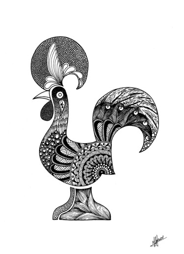 Drawing titled "Galo de Barcelos (P…" by Miguel Marques, Original Artwork, Ink