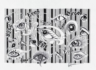 Disegno intitolato "Eyes" da Miguel Marques, Opera d'arte originale, Inchiostro