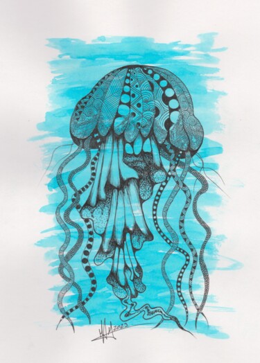 Drawing titled "Medusa (Cyanea lama…" by Miguel Marques, Original Artwork, Ink