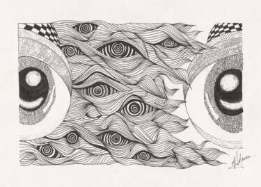 Dessin intitulée "eyes 2" par Miguel Marques, Œuvre d'art originale, Encre