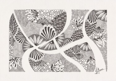 Рисунок под названием "Zentangle pieces" - Miguel Marques, Подлинное произведение искусства, Чернила