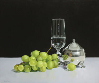 Pintura titulada ""Bodegón con uvas,…" por Miguel Nuñez, Obra de arte original, Oleo