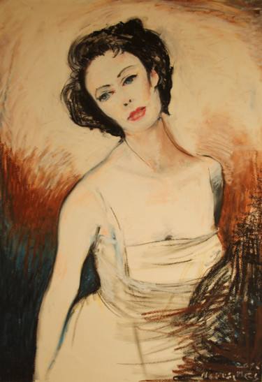 Pintura intitulada "Elizabeth Taylor" por Miguel Pires, Obras de arte originais, Pastel