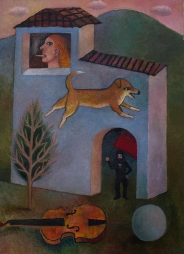 Pintura intitulada "Casa pequeña" por Miguel Rojas, Obras de arte originais, Óleo