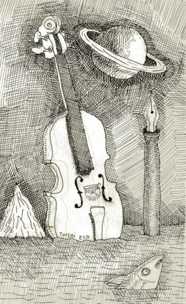 Tekening getiteld "Violín" door Miguel Rojas, Origineel Kunstwerk, Inkt