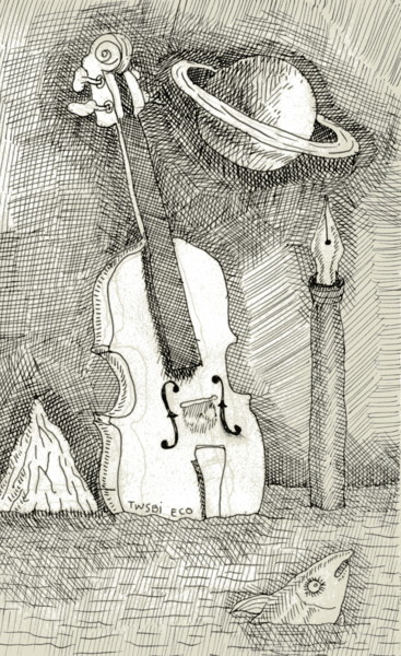 Desenho intitulada "Violín" por Miguel Rojas, Obras de arte originais, Tinta