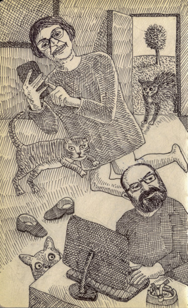 Desenho intitulada "Bego y Juanje" por Miguel Rojas, Obras de arte originais, Tinta