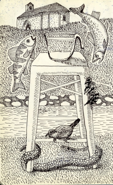 Dibujo titulada "Taburete" por Miguel Rojas, Obra de arte original, Tinta