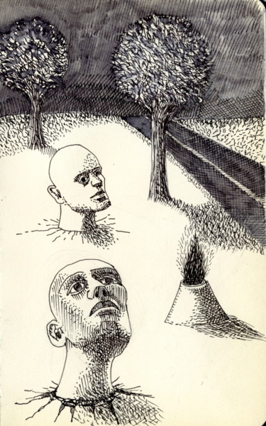 Drawing titled "Cabezas" by Miguel Rojas, Original Artwork, Ink