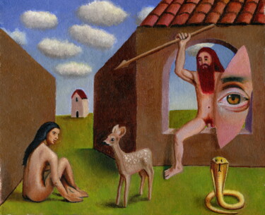 Painting titled "Inocencia" by Miguel Rojas, Original Artwork, Oil