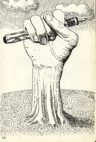 Drawing titled "La pluma" by Miguel Rojas, Original Artwork, Ink