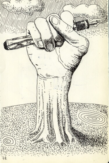 La pluma Drawing titled "La pluma" by Miguel Rojas, Original Art, Ink