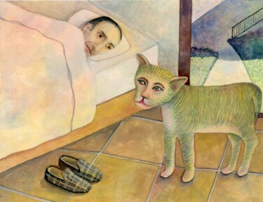 Malerei mit dem Titel "Sorprendido" von Miguel Rojas, Original-Kunstwerk, Aquarell
