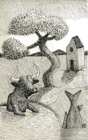 El toro Zeichnungen mit dem Titel "El toro" von Miguel Rojas, Original-Kunstwerk, Tinte