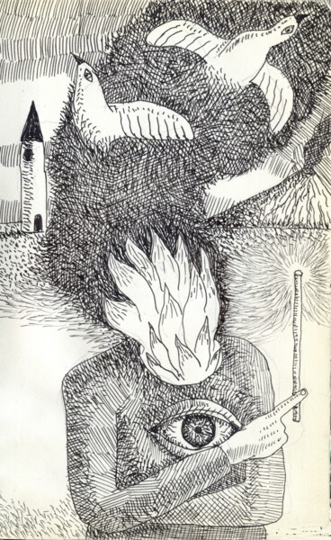 Dibujo titulada "El charlatán" por Miguel Rojas, Obra de arte original, Tinta