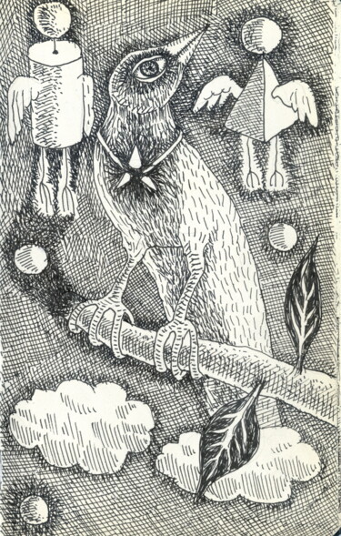 Drawing titled "Pájaro místico" by Miguel Rojas, Original Artwork, Ink