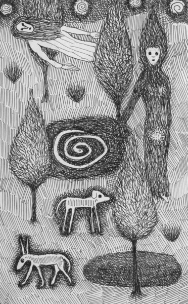 Dibujo titulada "La bruja" por Miguel Rojas, Obra de arte original, Tinta