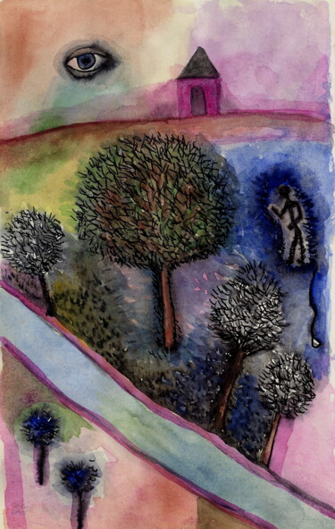 Malerei mit dem Titel "Paisaje #1" von Miguel Rojas, Original-Kunstwerk, Aquarell