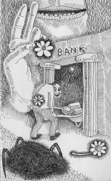 Tekening getiteld "Heavenly Bank Accou…" door Miguel Rojas, Origineel Kunstwerk, Inkt