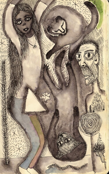 Disegno intitolato "Parejas" da Miguel Rojas, Opera d'arte originale, Inchiostro