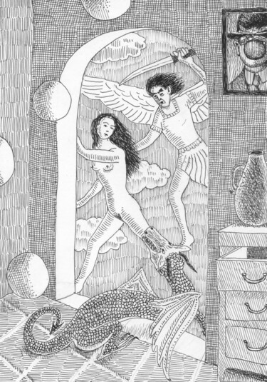 Disegno intitolato "Trastocado" da Miguel Rojas, Opera d'arte originale, Inchiostro