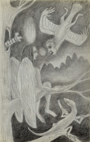 Drawing titled "Encuentro" by Miguel Rojas, Original Artwork, Graphite