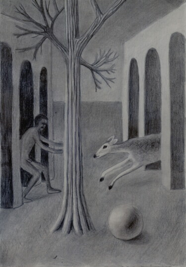 Drawing titled "Reencuentro" by Miguel Rojas, Original Artwork, Pencil