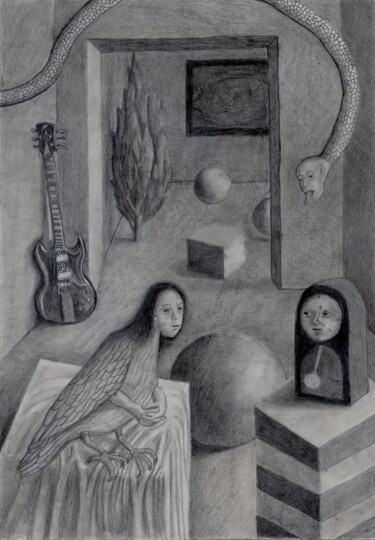 Рисунок под названием "Sin título #6" - Miguel Rojas, Подлинное произведение искусства, Карандаш