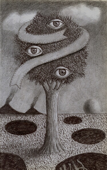 Σχέδιο με τίτλο "Ojos" από Miguel Rojas, Αυθεντικά έργα τέχνης, Μολύβι