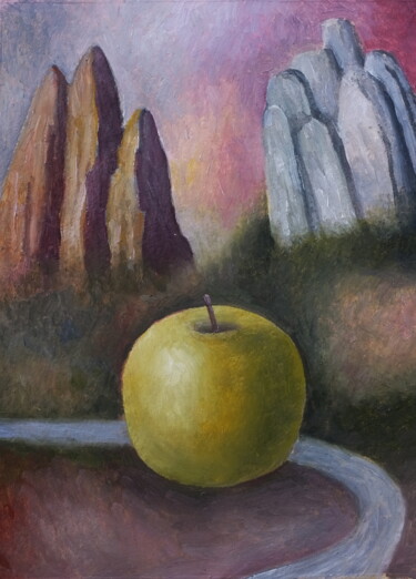 Painting titled "Otra manzana más" by Miguel Rojas, Original Artwork, Oil