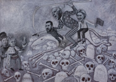 Schilderij getiteld "Guerra imperialista…" door Miguel Rojas, Origineel Kunstwerk, Olie