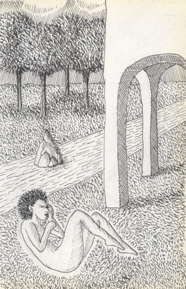 Drawing titled "En soledad" by Miguel Rojas, Original Artwork, Ink