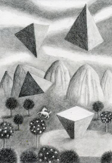 Dessin intitulée "Invasión piramidal" par Miguel Rojas, Œuvre d'art originale, Graphite