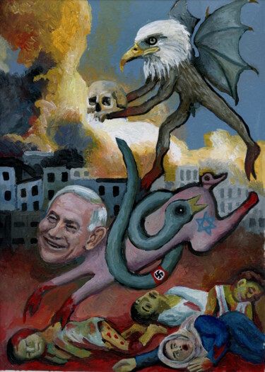 Malerei mit dem Titel "Masacre a la poblac…" von Miguel Rojas, Original-Kunstwerk, Acryl